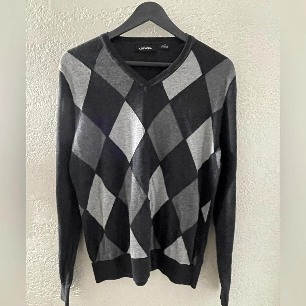 VTG Claiborne Men’s Charcoal Knit Sweater Top‎ size Small